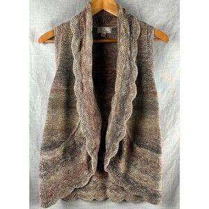 Ponsesa Sweater Vest Women’s Size S Open Front Scallop Edge Fall Autumn